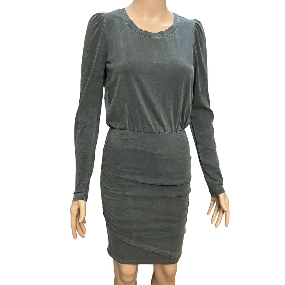 Sundry For Anthropologie Shirred Tshirt Dress 0/XS Puff Sleeve Gray Mineral Wash
